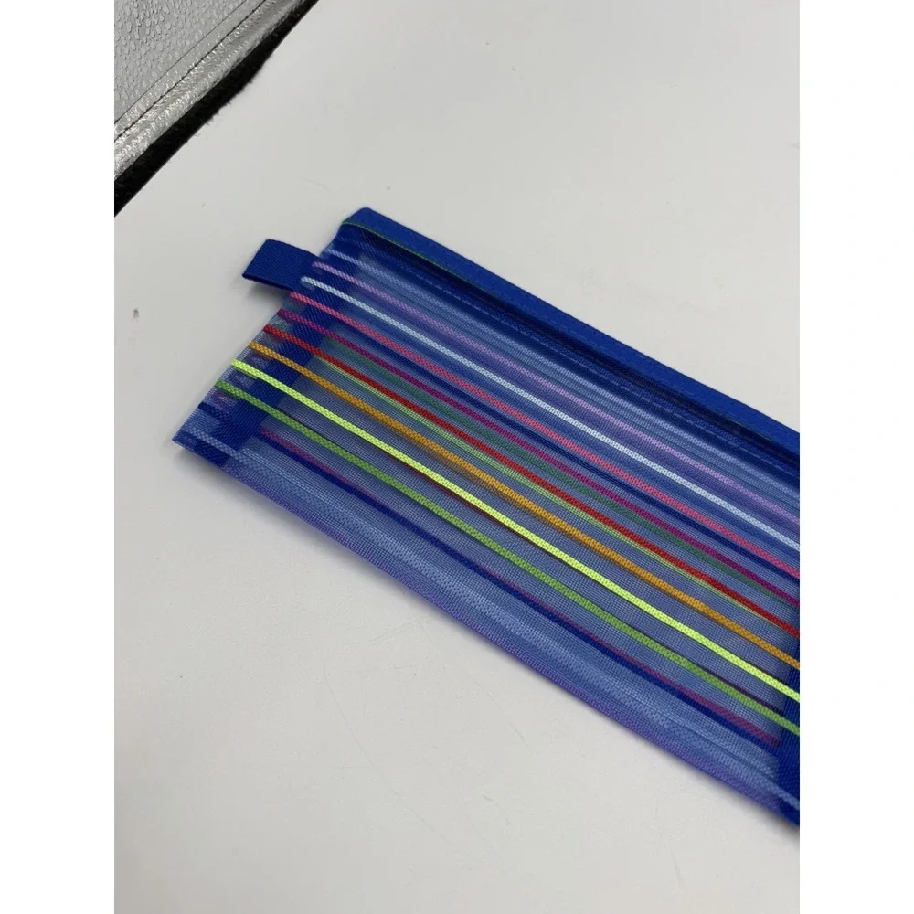 NEW Blue Rainbow Striped Cosmetic Toiletry Bag Make up Hand Case Organizer Pouch
